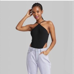 y-neck high cut bodysuit